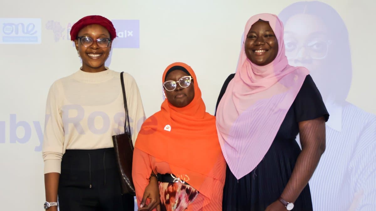 Three women pose at the Top100 Africa Future Leaders 2025 event